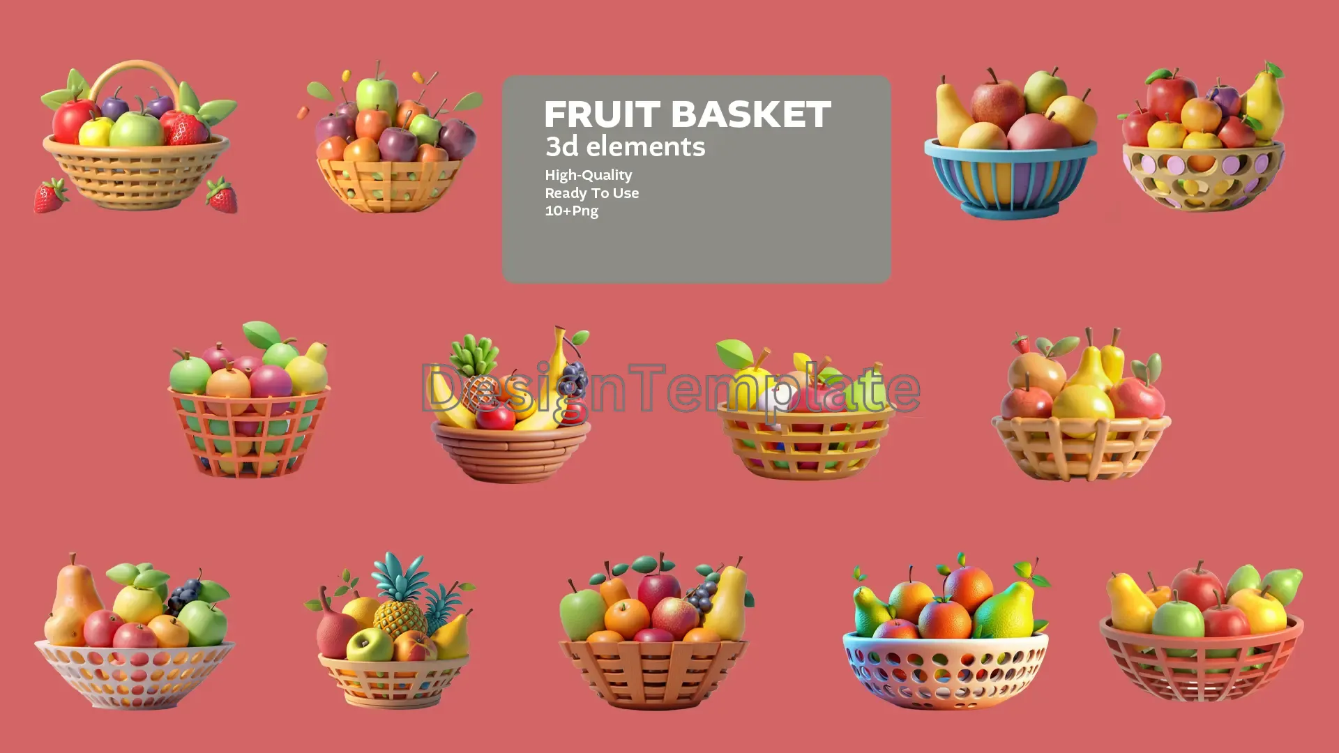 Harvest Delight Fruit Basket 3D Elements Collection